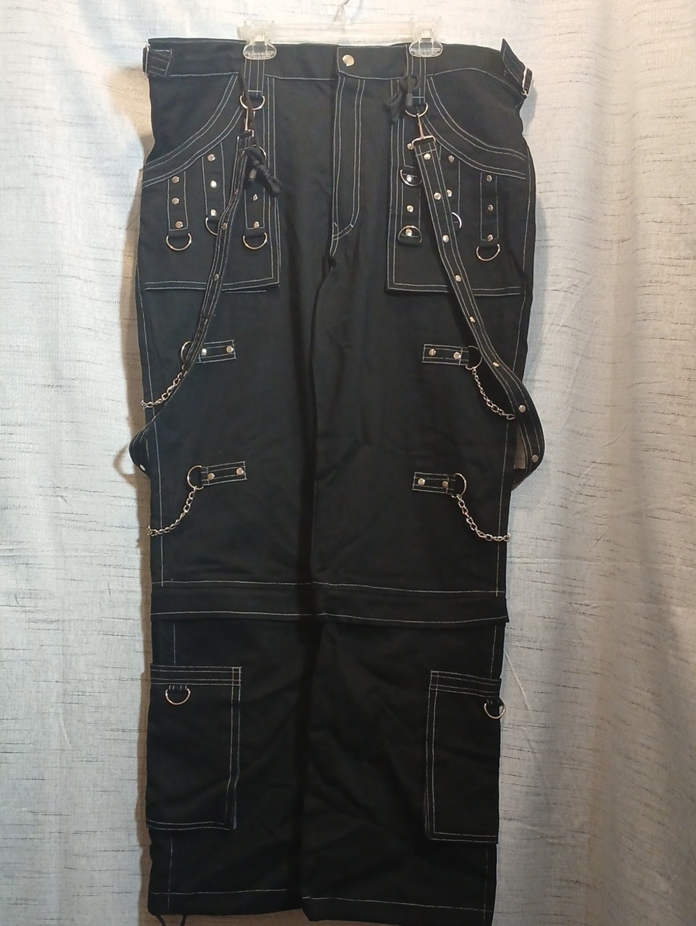 Black Cargo Gothic Pants with Chains and Strap Details Sz 40 Unisex